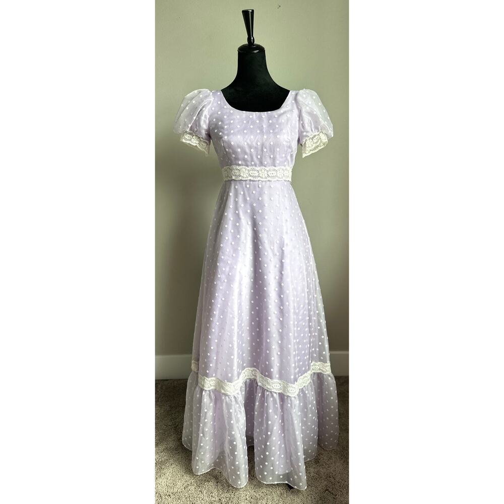 Vintage Nadine Lavender Polka Dot Maxi Length Princess Dress Size 7
